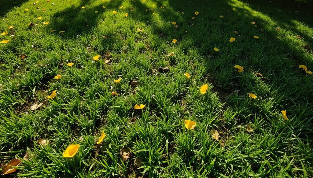 A freshly mowed sod lawn, the blades still damp, lies in disarray. Scattered patches of yellowed, bruised grass dot the otherwise verdant expanse. The once-lush carpet now bears the telltale signs of premature mowing - ragged edges, torn leaf blades, and stunted growth. Sunlight filters through the canopy, casting long shadows that accentuate the damage. The mood is somber, a cautionary tale of the consequences of impatient lawn care. A wide-angle lens captures the full extent of the sod's distress, inviting the viewer to contemplate the importance of timing and patience in establishing a healthy, thriving lawn. A freshly mowed sod lawn, the blades still damp, lies in disarray. Scattered patches of yellowed, bruised grass dot the otherwise verdant expanse. The once-lush carpet now bears the telltale signs of premature mowing - ragged edges, torn leaf blades, and stunted growth. Sunlight filters through the canopy, casting long shadows that accentuate the damage. The mood is somber, a cautionary tale of the consequences of impatient lawn care. A wide-angle lens captures the full extent of the sod's distress, inviting the viewer to contemplate the importance of timing and patience in establishing a healthy, thriving lawn.
