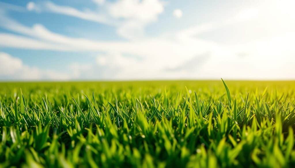 A freshly seeded lawn, its vibrant green blades gently swaying in the soft breeze. The mowing height is just right, revealing the healthy, even growth of the new grass. Sunlight filters through wispy clouds, casting a warm, natural glow over the scene. The lawn's surface is smooth and level, inviting a well-manicured, pristine appearance. In the foreground, the newly sharpened mower blade glides effortlessly over the lush carpet of grass, leaving behind a neatly trimmed, uniform surface. The overall impression is one of a thriving, well-maintained lawn, ready to showcase the hard work and care that has gone into its establishment. A freshly seeded lawn, its vibrant green blades gently swaying in the soft breeze. The mowing height is just right, revealing the healthy, even growth of the new grass. Sunlight filters through wispy clouds, casting a warm, natural glow over the scene. The lawn's surface is smooth and level, inviting a well-manicured, pristine appearance. In the foreground, the newly sharpened mower blade glides effortlessly over the lush carpet of grass, leaving behind a neatly trimmed, uniform surface. The overall impression is one of a thriving, well-maintained lawn, ready to showcase the hard work and care that has gone into its establishment.